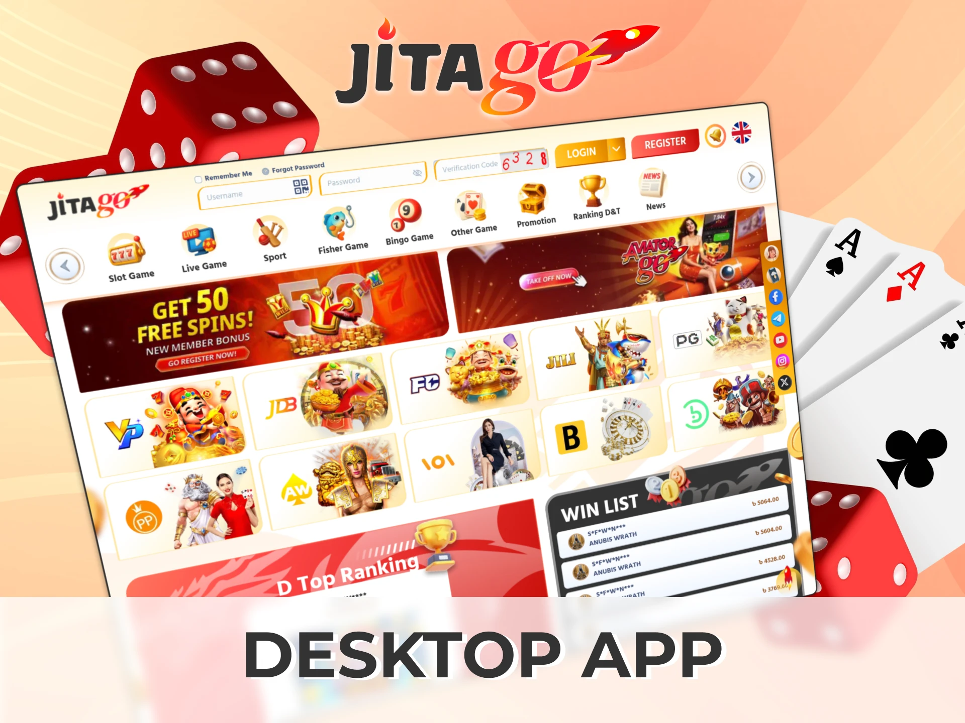 Play Jitago casino games and sports bets on PC using the desktop website without installing an app.