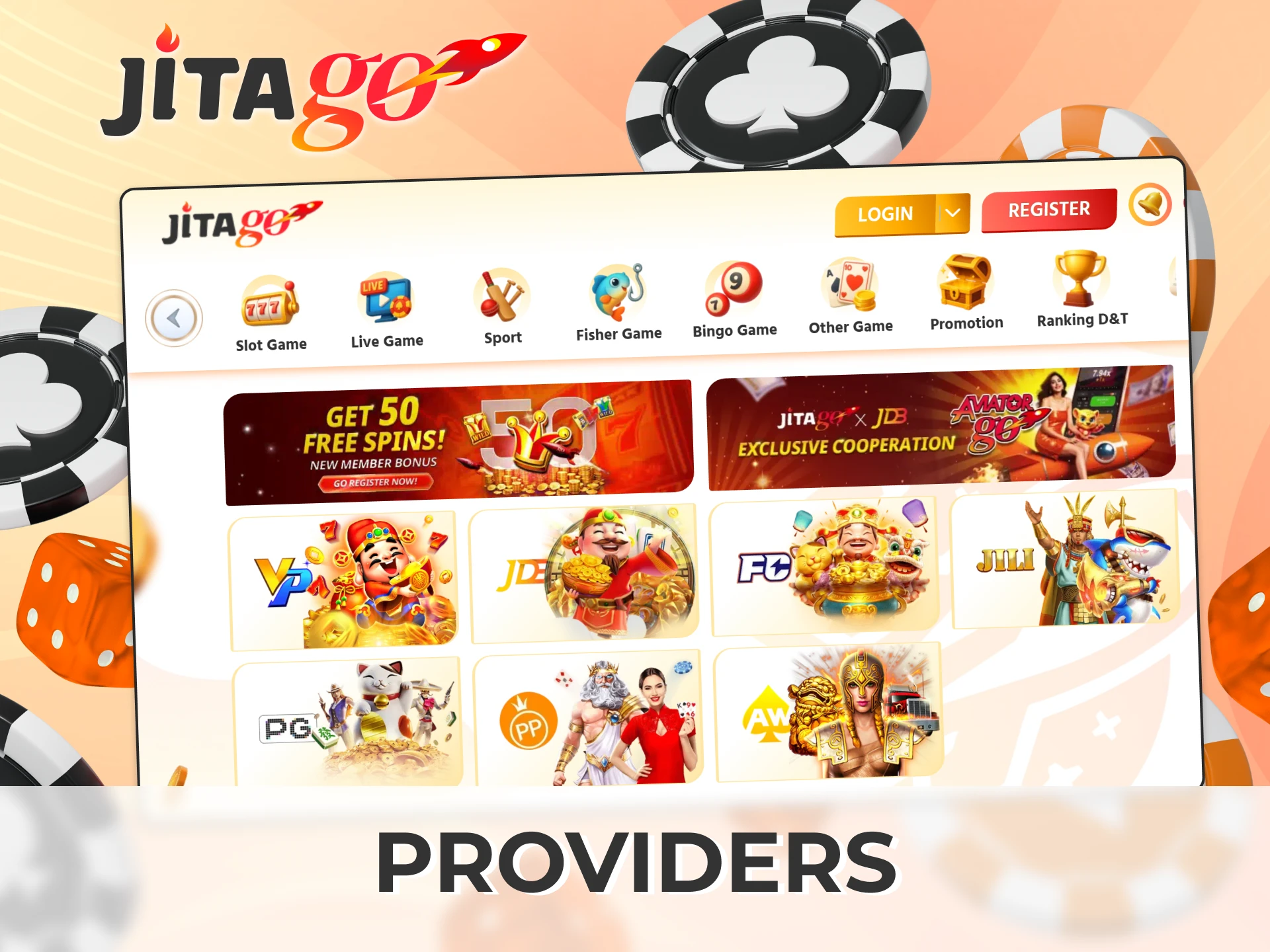 Play games from top providers like Pragmatic Play and PG Soft at Jitago.