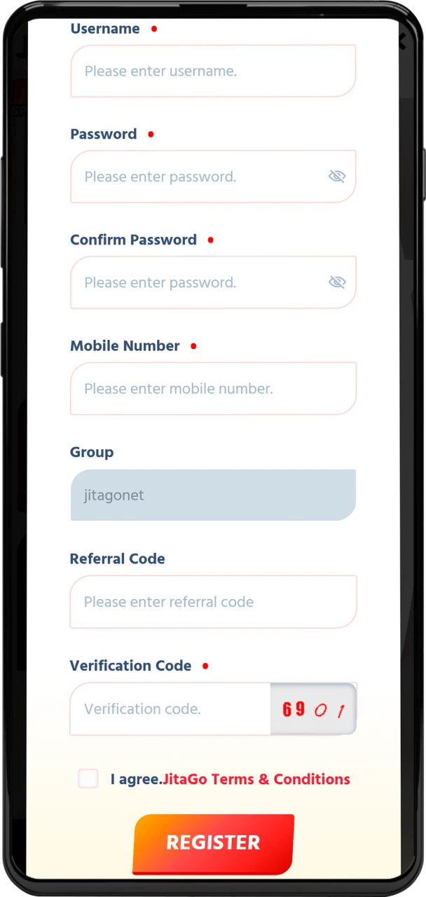 Enter your details in the Jitago registration form and accept the terms.
