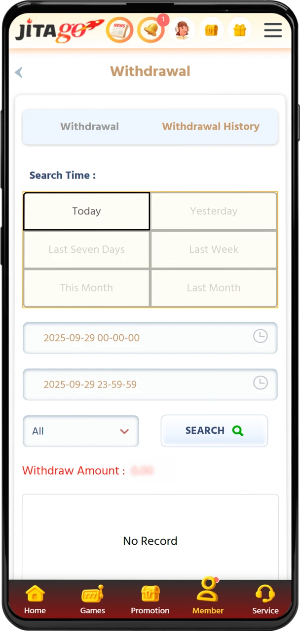 Track your processed withdrawals in the Jitago history section with ease.