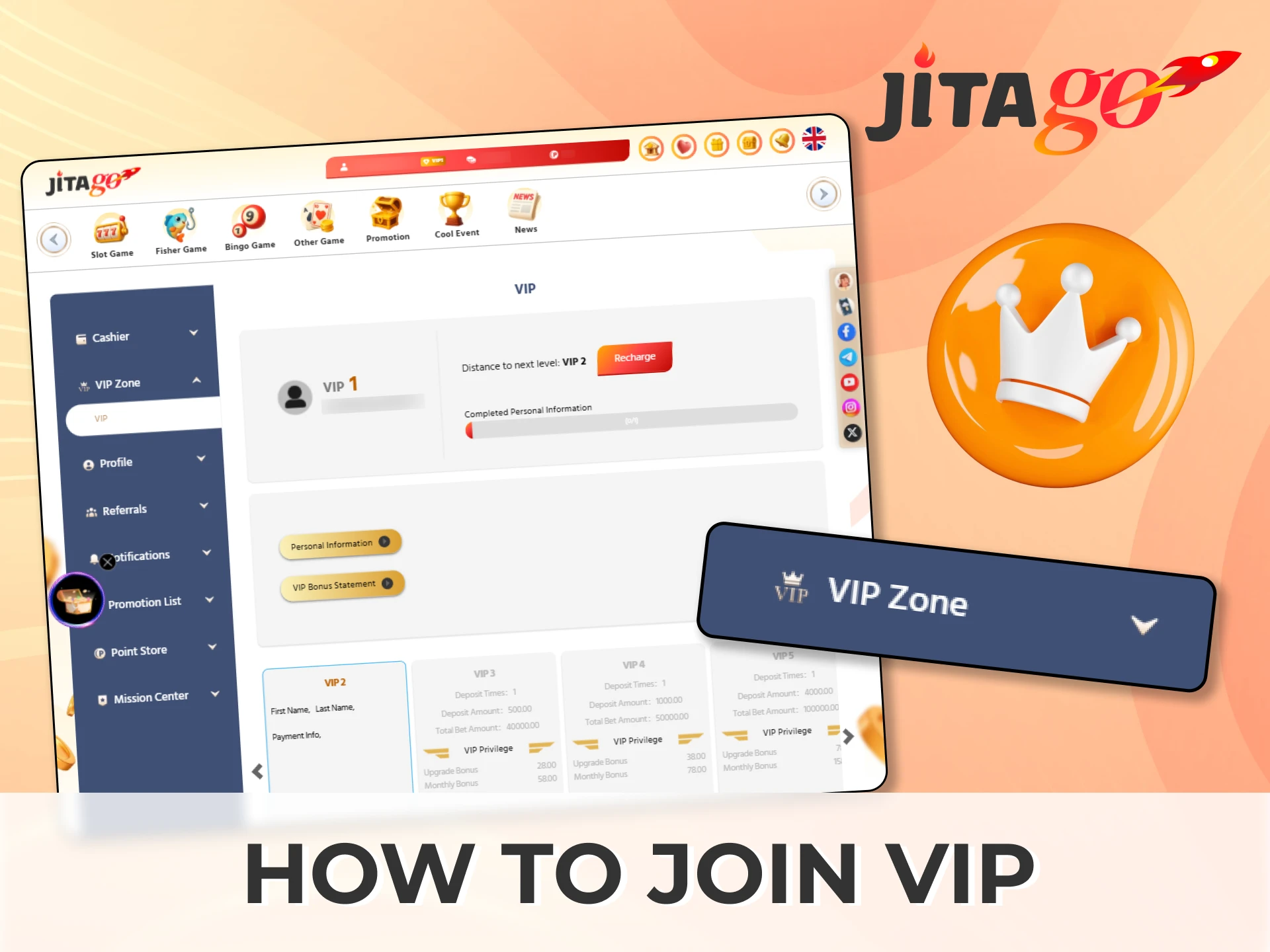 You can see your VIP level at your JitaGo profile.