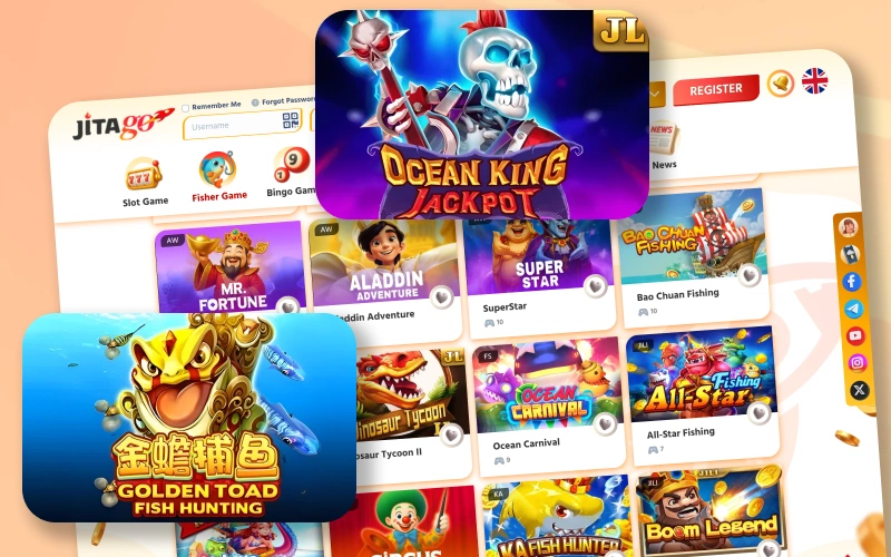 Catch fish and earn rewards in colorful fishing games at Jitago app.