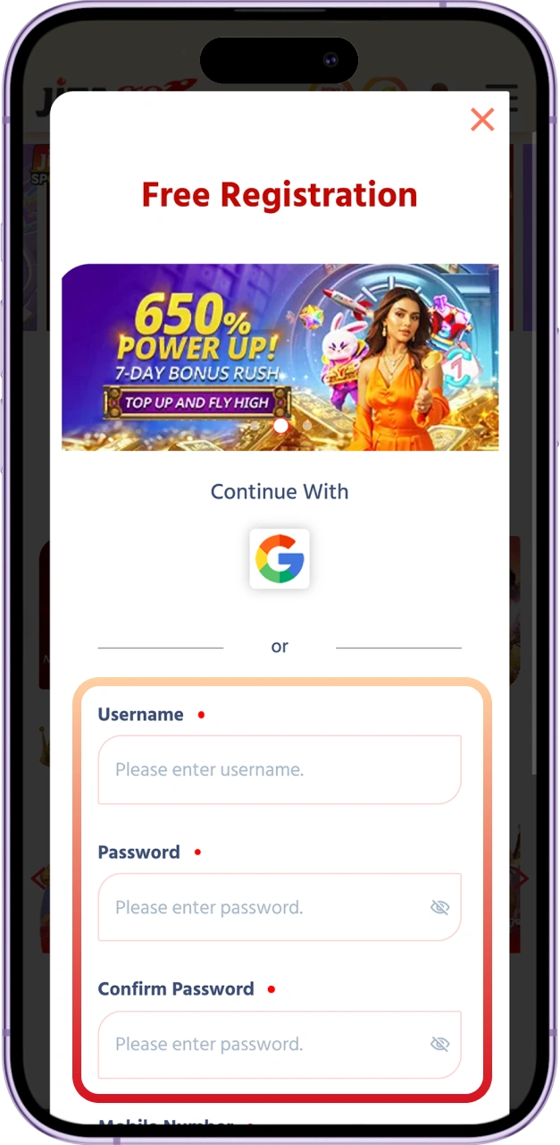 Enter your details to log in or create a new Jitago account on iOS.